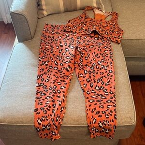 Fabletics Orange Leopard Print Leggings and Sports Bra Set